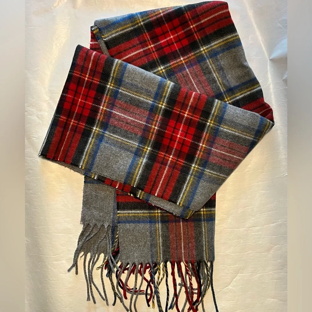 V. Fraas Cashmink‎ Plaid Argyle Long Scarf Gray Red Unisex